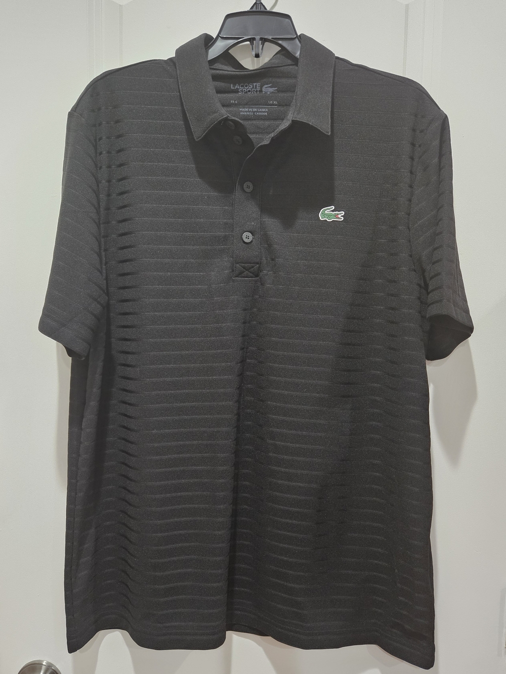 Lacoste Men's Black Polo Shirt with Signature Croc XL